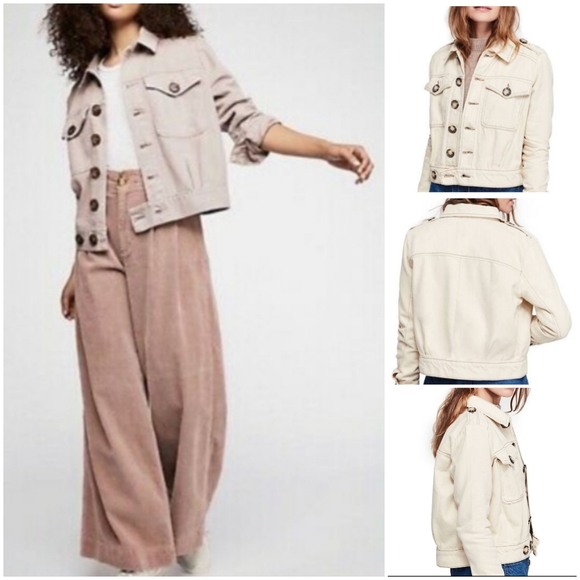 Free People Women's Eisenhower Ivory Denim Jacket - Picture 2 of 7